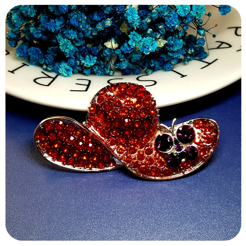 New Arrival Rhinestone Red Hat Brooch Pin with a Purple Butterfly | Украшения и аксессуары