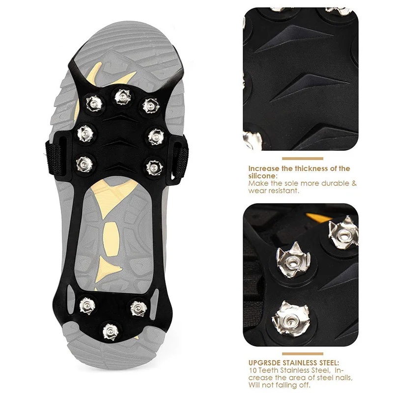 

1 Pair Anti-Slip 10 Teeth Ice Crampons Traction Cleat for Shoes Boots Outdoor Hiking Climbing &T8