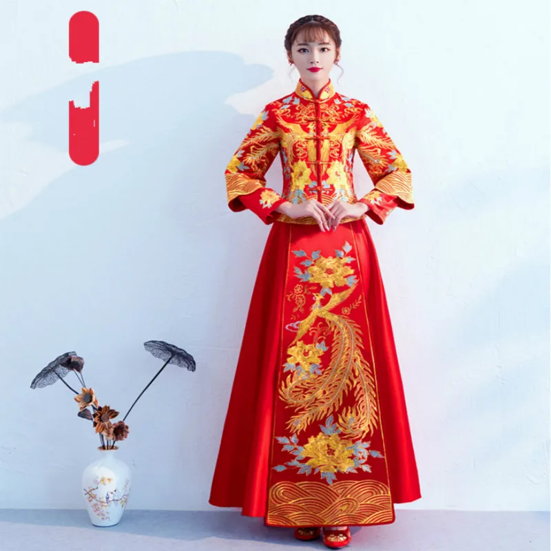 Китайское свадебное платье дракона для невесты Феникс традиционное китайское