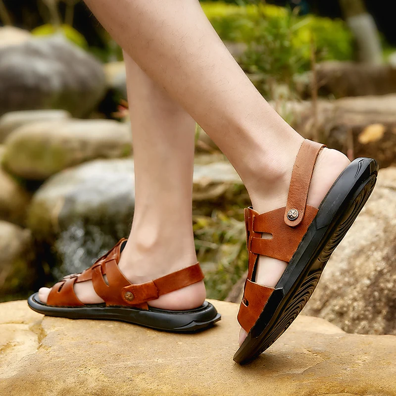 

2019 fashion men's sandals casual summer shoes man genuine leather breathable beach sandal man slippers outdoor sandals for men