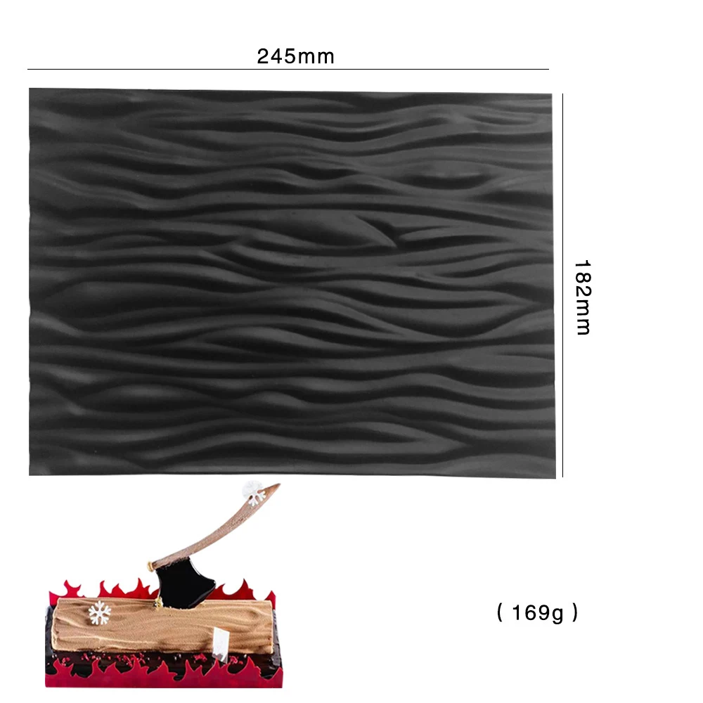 Wood Grain 3D Рождественский мусс силиконовая форма Творческий длинный полосатый дорожный узор кружевной коврик помадка шоколадный рулон выпечки торта украшения формы - Color: Wood Grain