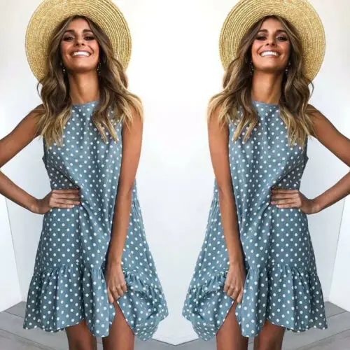 Женское богемное платье в горошек с оборками летнее пляжное Повседневное |