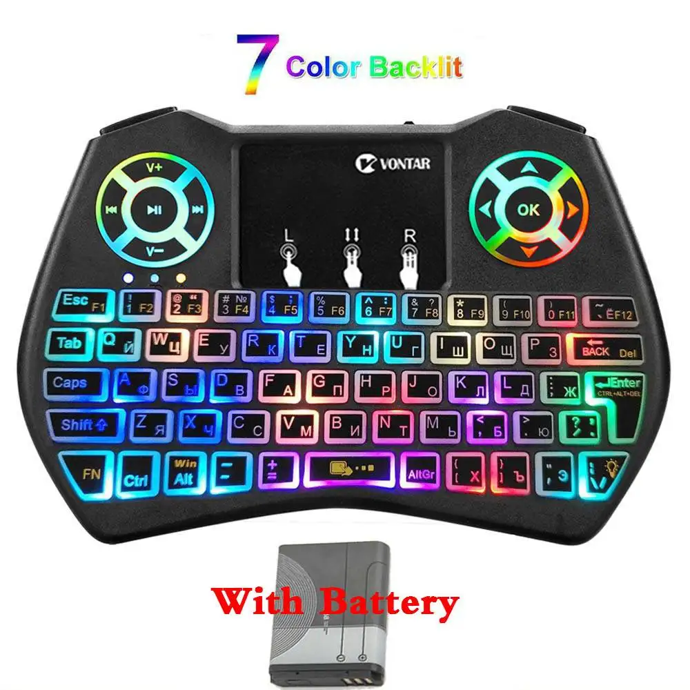 Battery Backlit RGB 7 цветов подсветка мини 2,4 ГГц Беспроводная клавиатура i8 русская испанская английская французская версия Сенсорная панель i8 с подсветкой для Android tv BOX - Цвет: Battery Backlit RGB