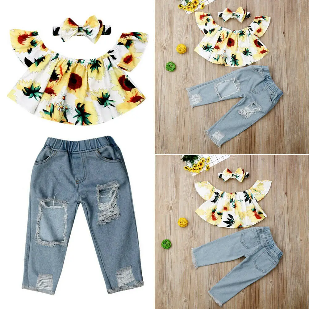 Комплект из 3 предметов для маленьких девочек топы с цветочным принтом и