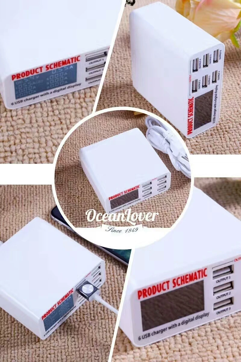 6A с ЖК-цифровым дисплеем, 6 портов, USB зарядное устройство, быстрая зарядка, умная зарядная станция, адаптер для смартфона, планшета, ПК, O3