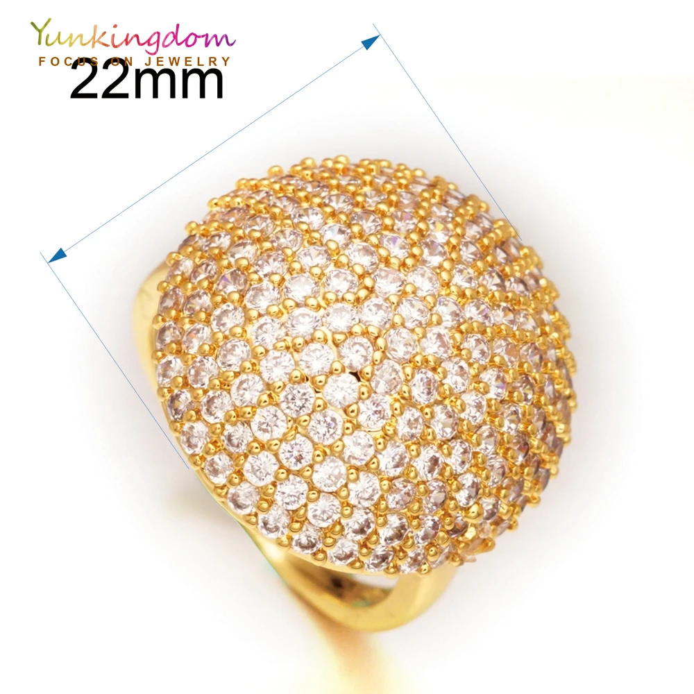 

15 Different Styles Hot Sale Luxury Brand Big Rings for Women Full Dozens Cubic Zircon Crystal Wedding Gold Ring Dubai Jewelry