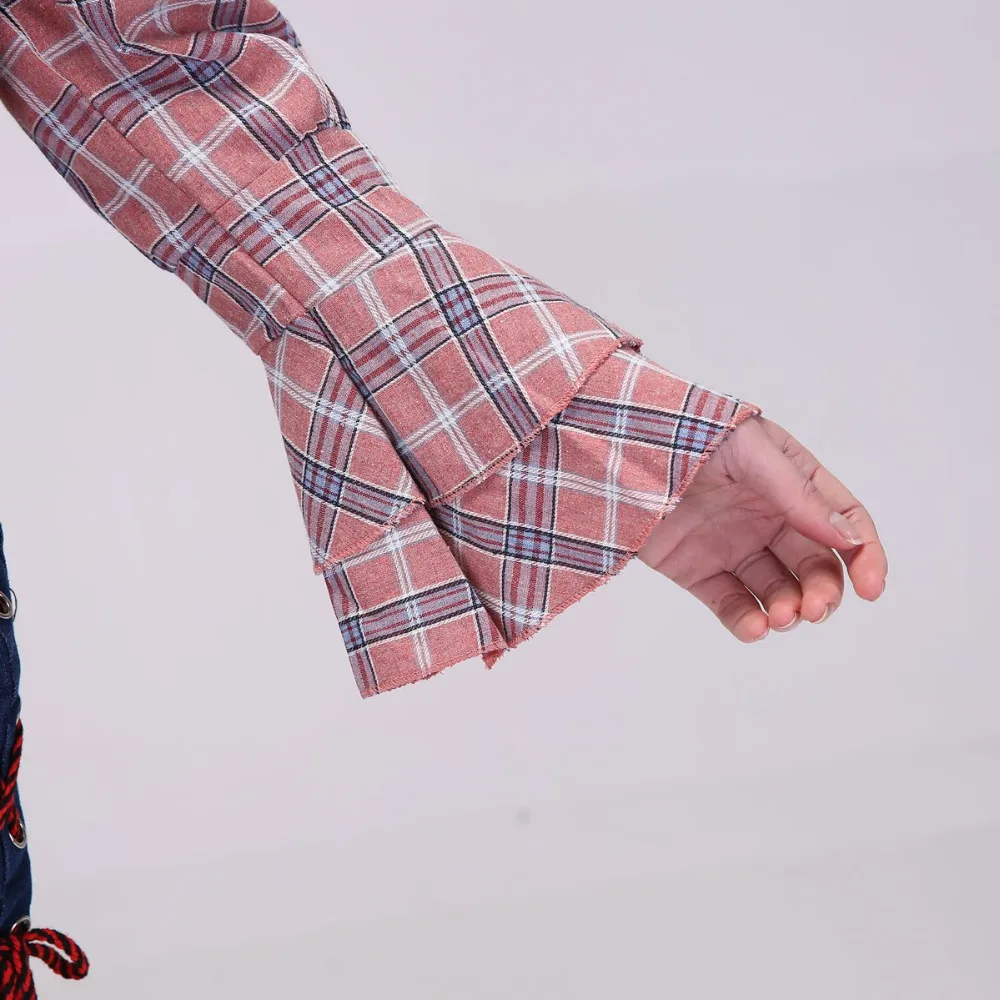 Женская блузка с открытыми плечами Dioufond элегантная хлопковая в клетку летние