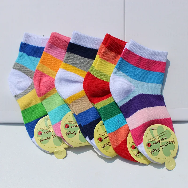 3 пары/Лот модные детские носки для малышей хлопковые в радужную полоску