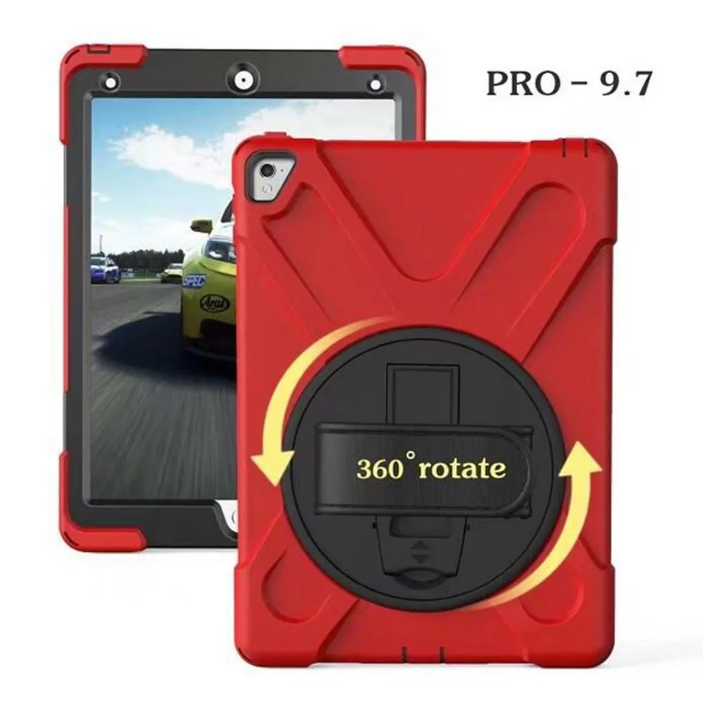 360 degrees rotate case For iPad Pro 9.7 A1673 A1674 A1675 Heavy Duty Silicone Hard Shockproof Kids funda cover + Flim+ Pen | Компьютеры и