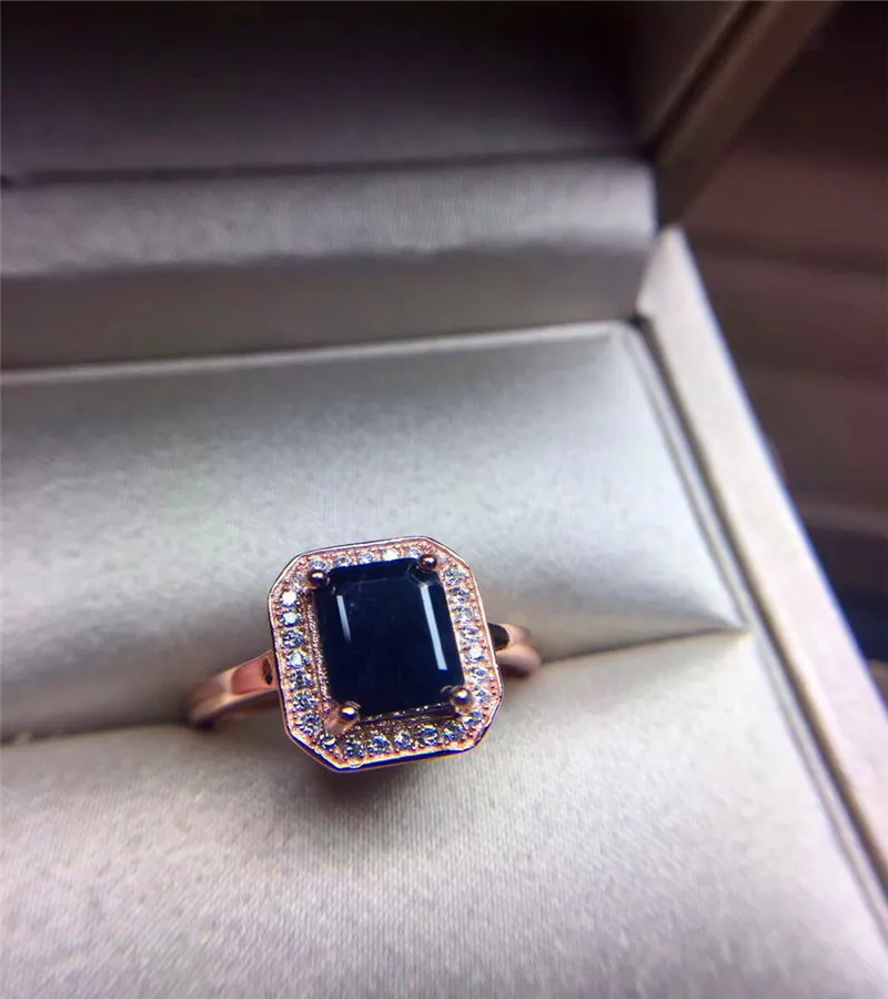 rose glode plated Мужское серебряное кольцо большого размера, 6*8 мм, натуральный черный синий сапфир, драгоценный камень, серебряное мужское кольцо, классическое твердое 925 Серебряное Королевское кольцо - Цвет камня: rose glode plated