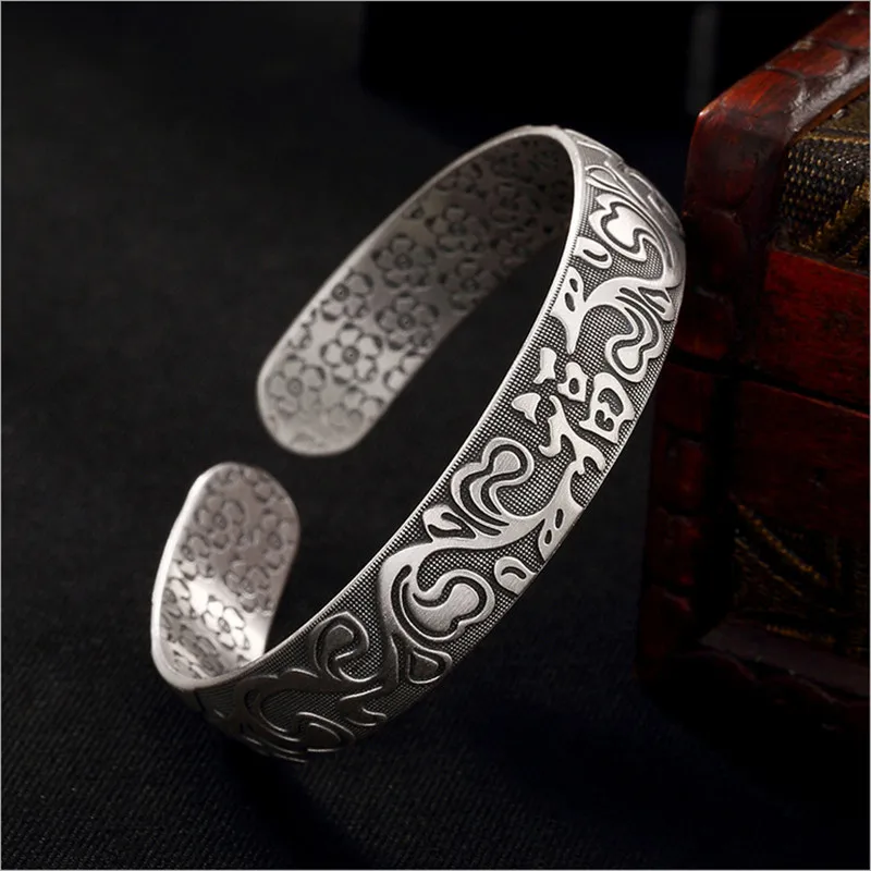 Женский винтажный браслет из серебра 99.9% пробы с цветами|Гибкие и жесткие