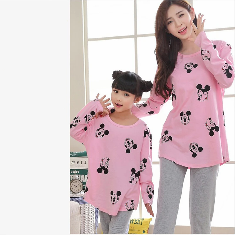 Пижама с длинными рукавами для мамы и дочки хлопковая одежда всей семьи 2019 | Мать