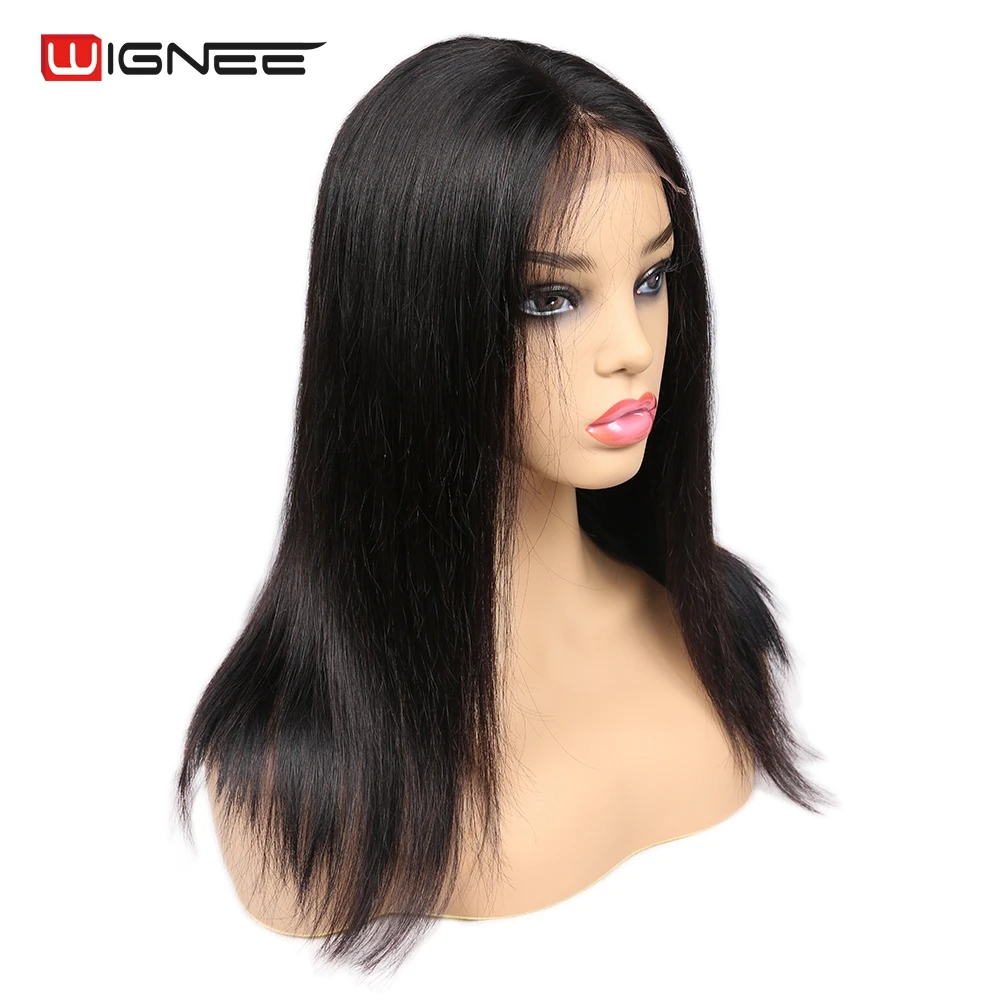 Wignee 4*4, парики из человеческих волос с детскими волосами для черных женщин, прямые волосы remy, предварительно выщипанные бесклеевые кружевные волосы, парик из человеческих волос