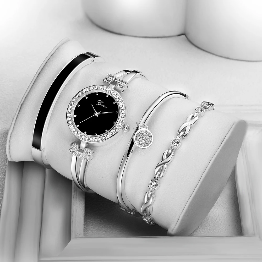 

4 PCS Suit Elegant Bracelet Watch Ladies Luxury Fashion Quartz Watch Wristwatch Rose Gold Diamond Watches Women Clock Orologio