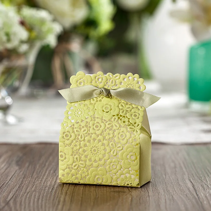 Лимон Зеленый цвет лазерная резка цветок коробка конфет Свадебная вечеринка
