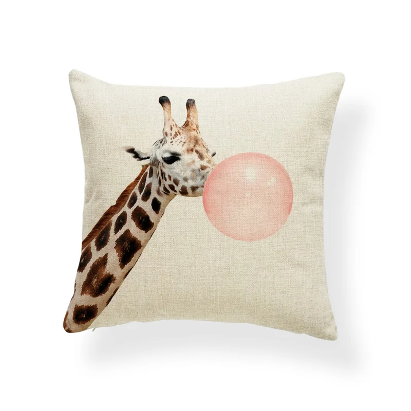 Cute Animal Pattern Cushion Set Koala Giraffe Zebra Tiger Lion Monochrome Pillow 45X45Cm Polyester Decor Backyard Bench | Дом и сад
