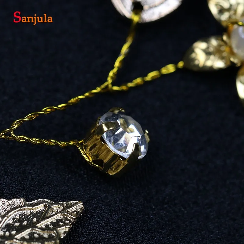 Свадебная цепочка для волос с золотыми листьями и цветами жемчугом Ручная работа