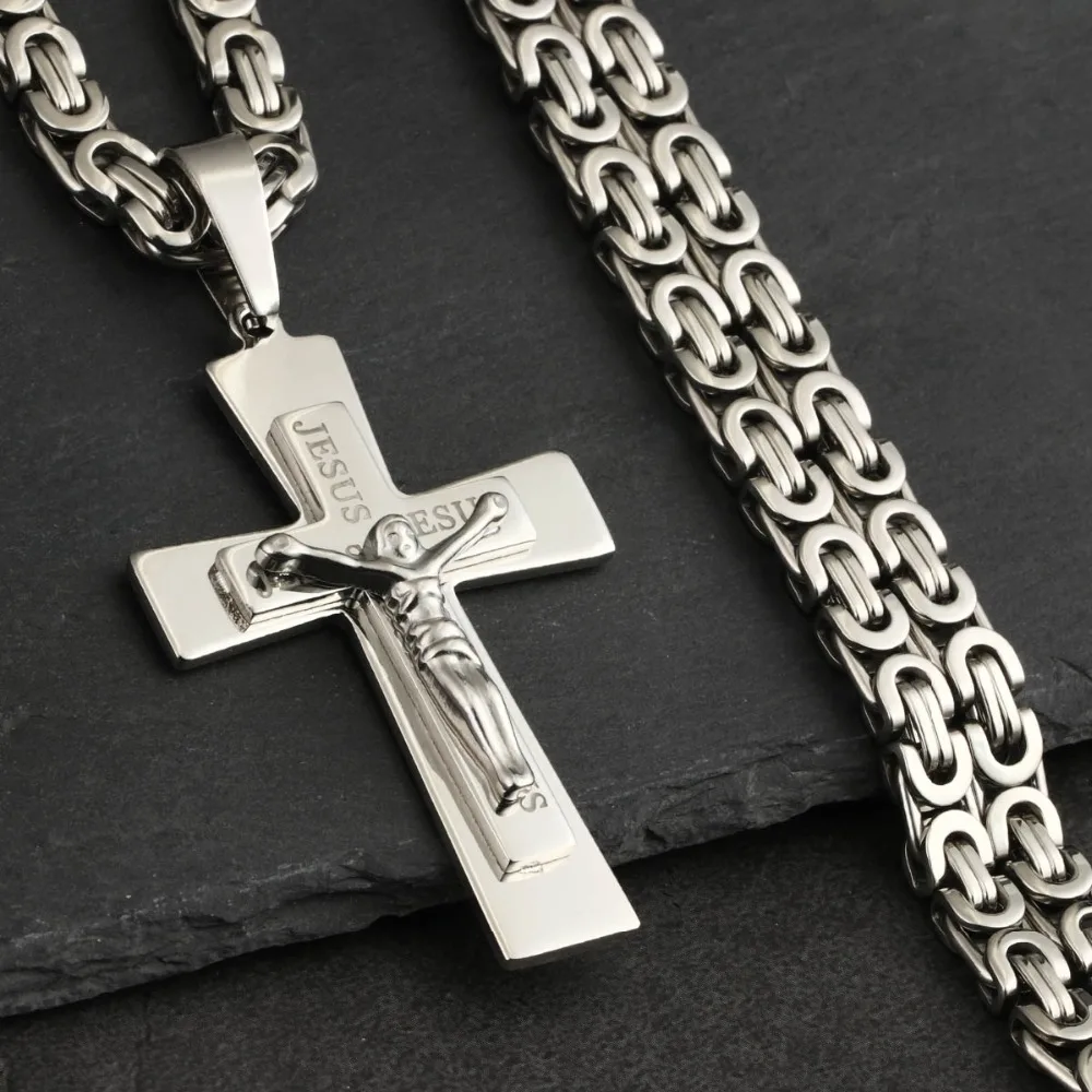 Резной Иисус святые колье с подвеской в виде Креста для мужчин нержавеющая сталь