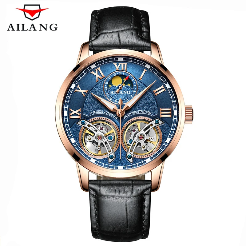 

Double Tourbillon Switzerland men Watches AILANG Automatic Watch men Self-Wind Fashion Mechanical Wristwatch Leather clock reloj
