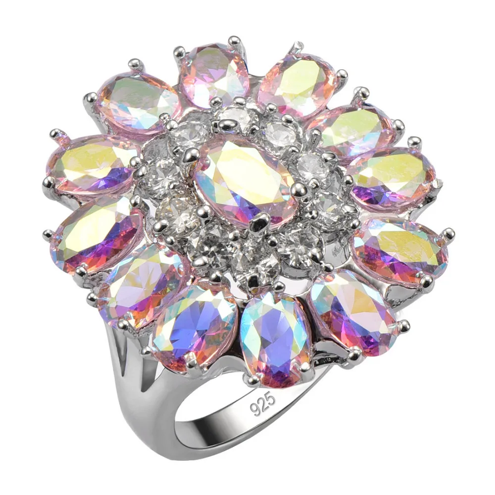 Кольцо из серебра 925 пробы с радужным розовым кристаллом|jewelry porcelain|jewelry shapesjewelry