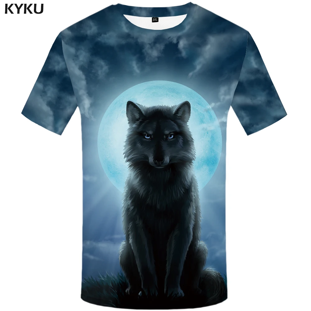 Мужская футболка KYKU с 3d принтом в виде волка и Луны|men tees|tees brands3d t shirt animals |