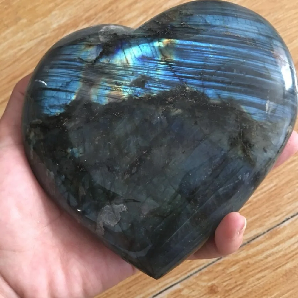 800-900g Big Size Natural Gemstone Rainbow Flash Dark Blue Labradorite Heart-shaped Mineral Stone Crystal Heart Healing | Дом и сад