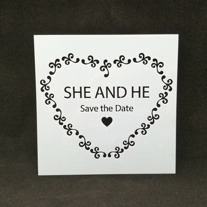 Трафареты из ПВХ с сердечками 13*13 she and he для раскрашивания рисования домашнего