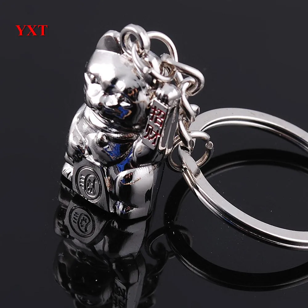 Мини Maneki Neko удача везучий Кот, серебряный металлический брелок для ключей, креативный подарок на день рождения