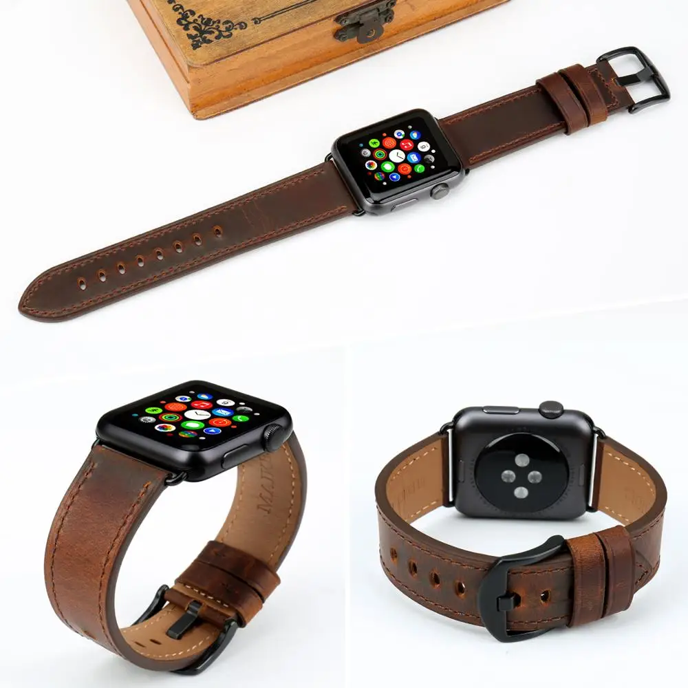 Genuine Leather Watch Strap Watchband For Apple Watch Band 49mm 44mm 40mm 45 mm 42mm 41mm Series 8 7 6 5 4 3 2 iWatch Bracelet