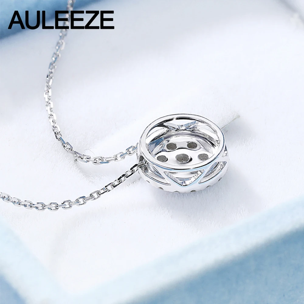 AULEEZE, 18 K, белое золото, настоящее бриллиантовое ожерелье, круг, сверкающая оправа, 0,47 CTTW, Бриллиантовая подвеска, Женская Цепочка-ключица