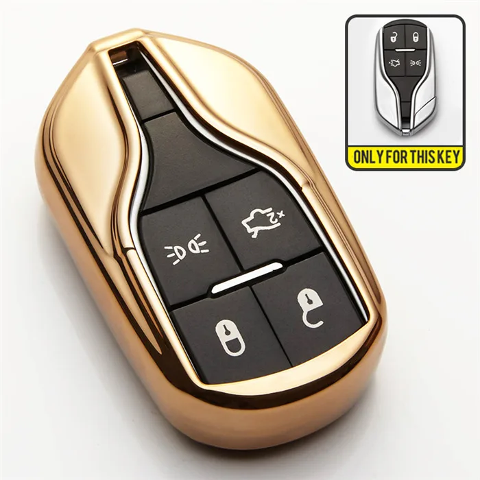 Gold Only Case 6 Color Soft Car Key Ring Case For Maserati Levante Ghibli Quattroporte Granturismo Interior Accessories Car Smart Key Bag Cover - Название цвета: Gold Only Case
