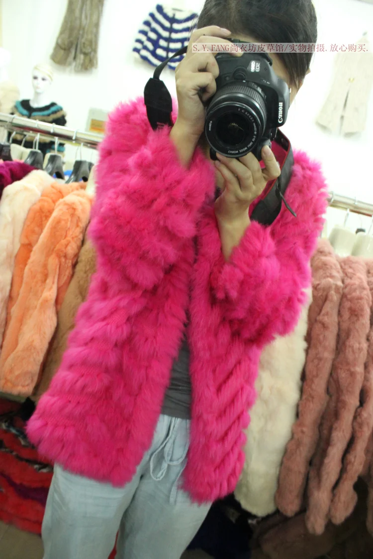 2018 Топ вязаное меховое пальто из кроличьего меха Милая универсальная Осенняя