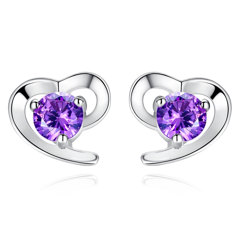 

Sinya Real Silver Stud Earring for womens pave high luster cz stones fashion design jewelry with purple color for optional
