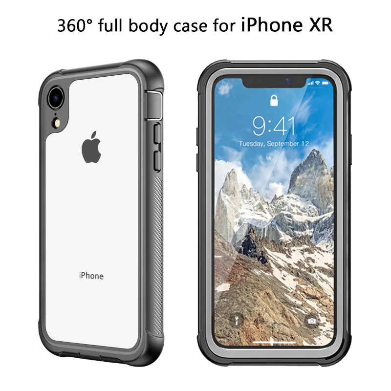 black transparent Противоударный Прочный чехол на весь корпус для iPhone XR, пылезащитный чехол s, чехол для iPhone XR 6," со встроенной защитной пленкой для экрана, для улицы - Цвет: black transparent