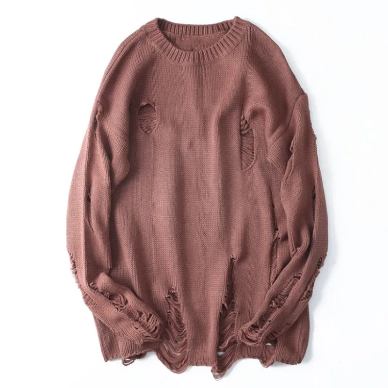 Мешковатый пуловер для мужчин Модный повседневный черный с дырками влюбленных |