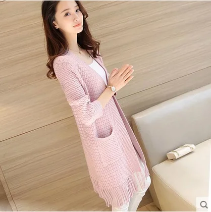 Женский кардиган с длинным рукавом тонкий вязаный весна 2019 |