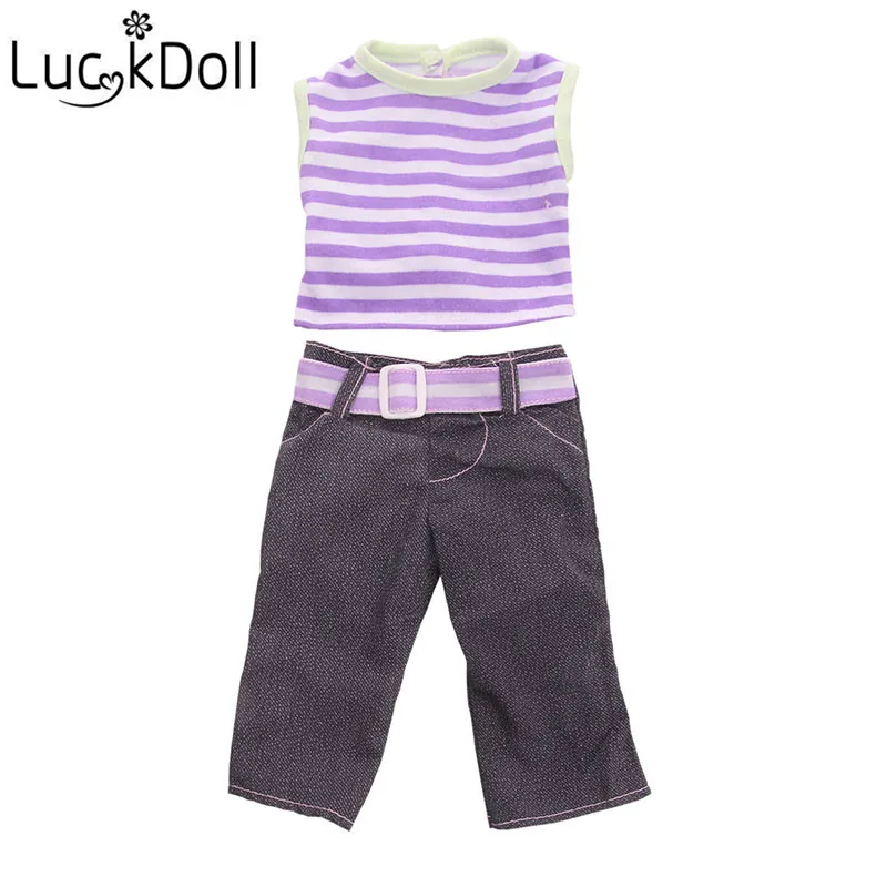 LUCKDOLL Горячая Кукла одежда футболка + джинсы ремень подходит 18-дюймовые куклы