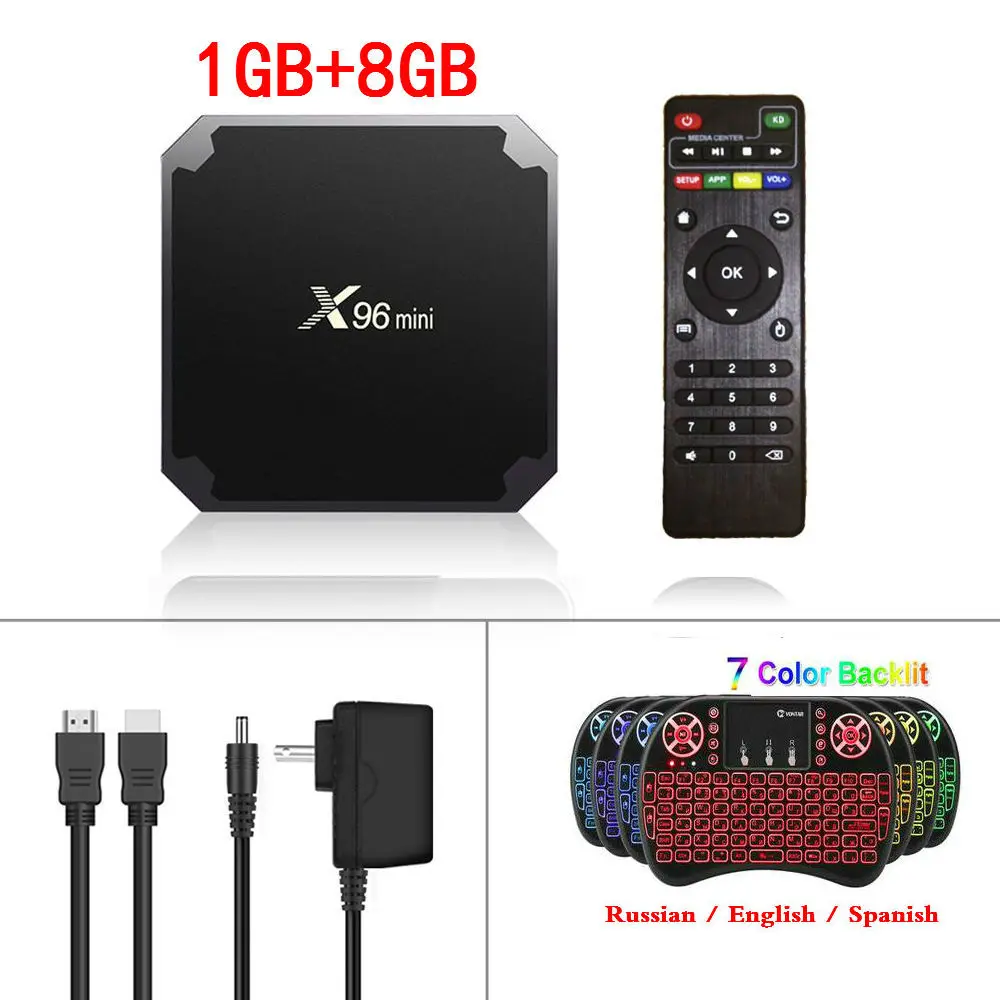 1G8G Backlit I8 X96 Мини Android tv BOX 2G/16G Amlogic S905W 1G/8G четырехъядерный 2,4G WiFi X96mini смарт-приставка Android 7,1 4K медиаплеер - Цвет: 1G8G Backlit I8