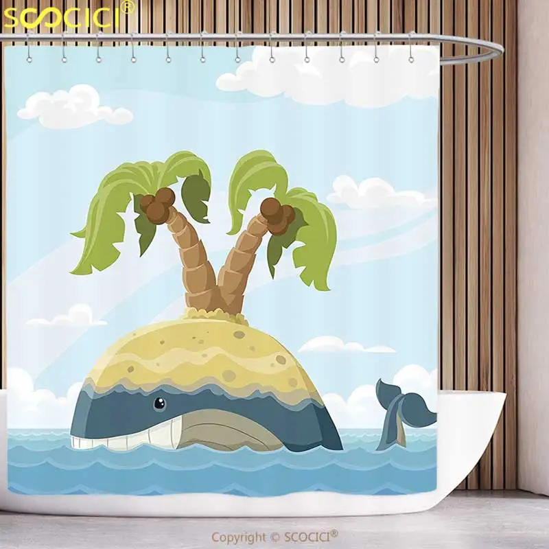 Стильная занавеска для душа с изображением рыбы мультяшного Кита островом на