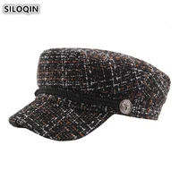 siloqin elegant womens cap military hats 2019 new style autumn winter fashion knit hat button rope decorated flat cap for women