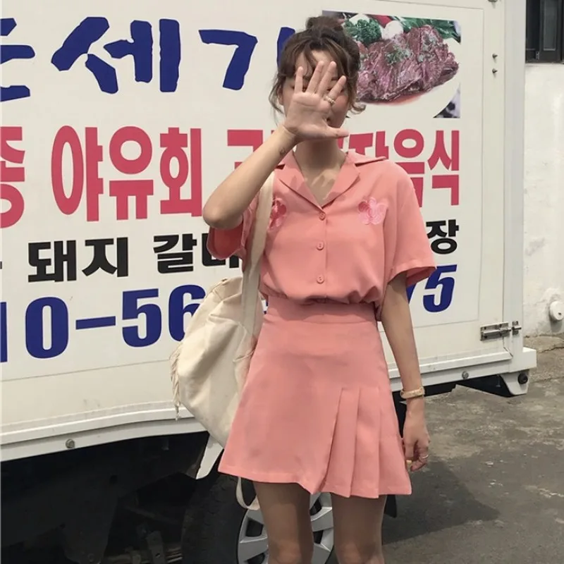 Комплект из двух предметов Женский Топ и блузка с коротким рукавом цветочной