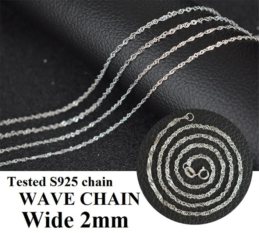 2mm Wave Chain Almei 925 серебро коробка Змея витая Сингапур Ссылка Rolo Figaro веревка размер цепи 1 мм длина 40 см 45 см совпадение с подвеской - Цвет камня: 2mm Wave Chain