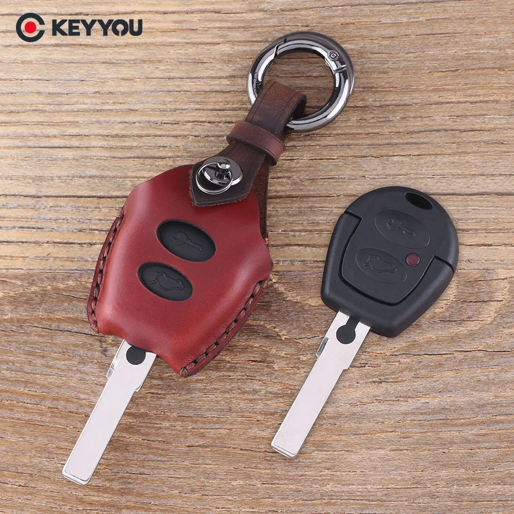 KEYYOU натуральная кожа крышка 2 кнопки для VOLKSWAGEN VW Passat Polo Golf Sharan Jetta Bora чехол для ключей Fob Автомобильный ключ крышка