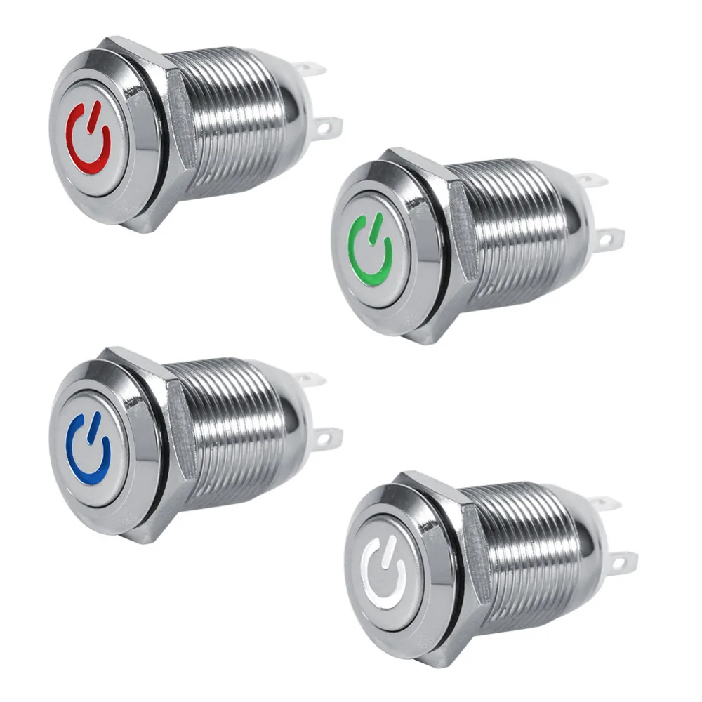 Черный 4 Pin 12 мм светодиодный светильник металлический кнопочный Мгновенный