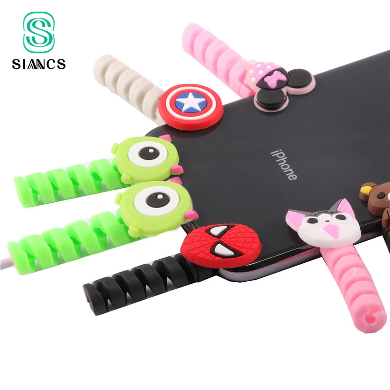 SIANCS 2 шт. кабель протектор намотки мультфильм спиральная трубка форма для iPhone samsung xiaomi кабель провода организатор шнур держатель кабель