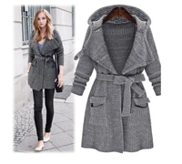 winter women cardigan loose long sleeve coat knitted lace up warm coat pocket casual overcoat