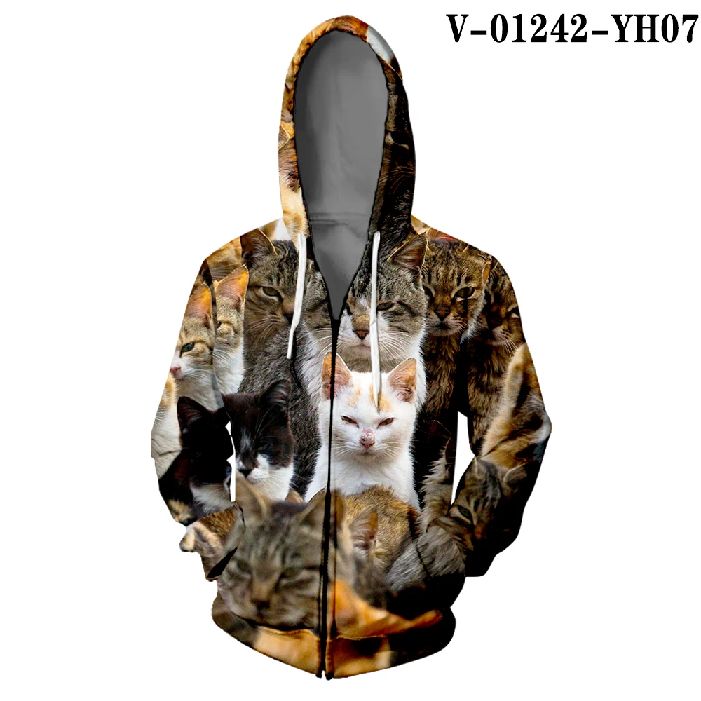 Толстовка на молнии с капюшоном WAMNI Kawaii Cat в стиле хип-хоп с цветным принтом, Женская толстовка с 3D капюшоном в стиле Харадзюку, зимняя теплая толстовка на молнии - Цвет: V01242