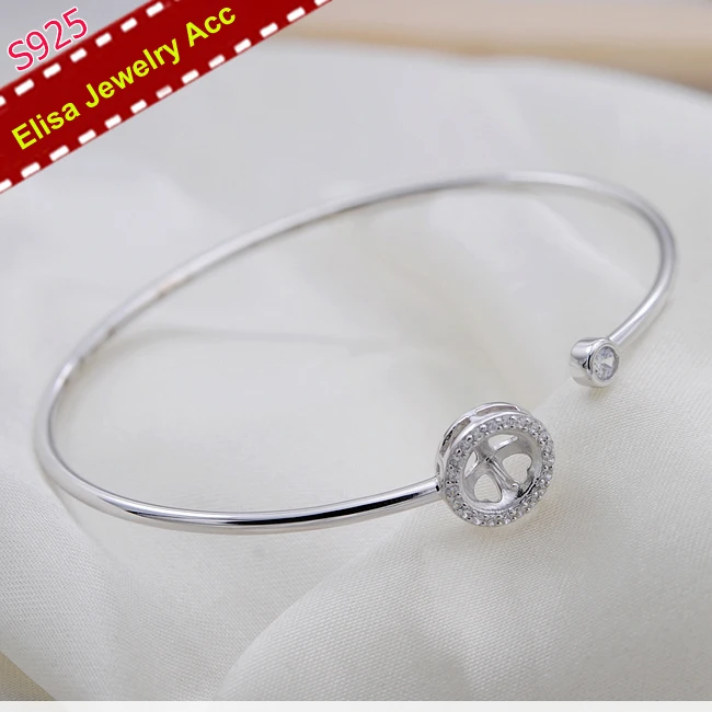 

Classic S925 Sterling Silver Pearl Bangle Findings Women DIY Pearl Bracelet Jewelry Components 2Pcs/Lot