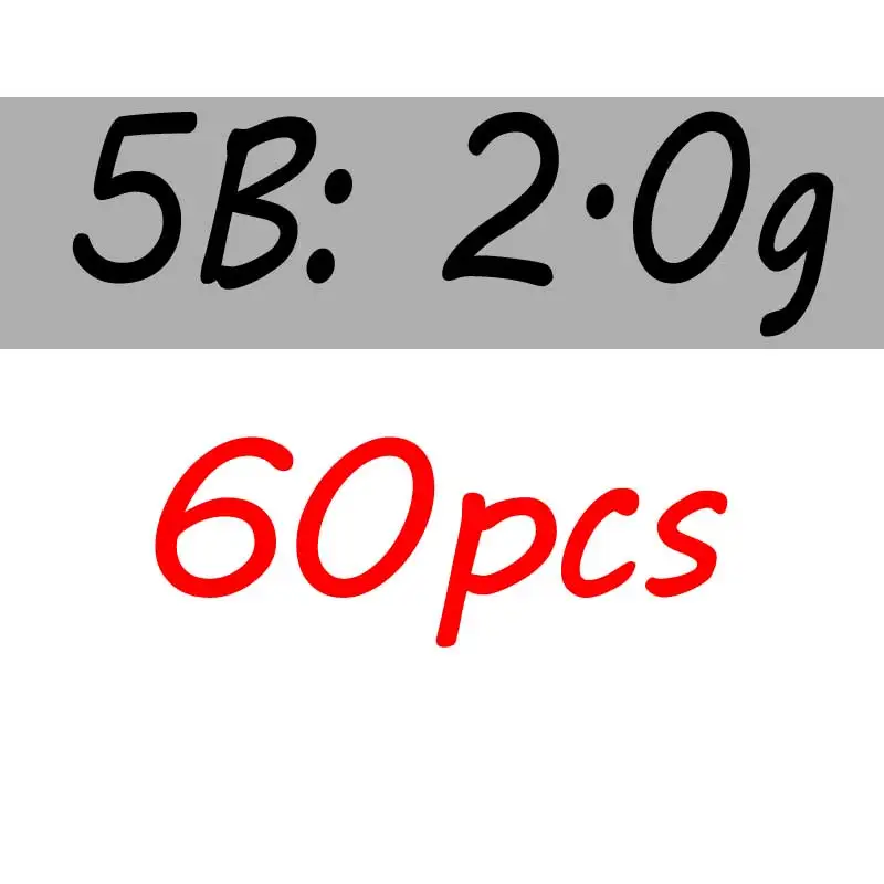 60 шт., 0,5 г, 0,8 г, 1 г, 1,5 г, 2 г, 2,5 г, многоразовые, раздельные, свинцовые, с резиновым покрытием, Сплит, s грузило, терминал, рыболовные снасти, аксессуары - Цвет: 60pcs 5B