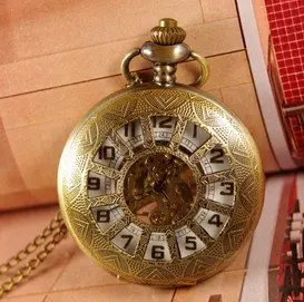 

Free shipping wholesale 1pcs/lot mens Retro Steampunk White Twelve case Pendant Necklace Pocket watch chain hand wind mechanical